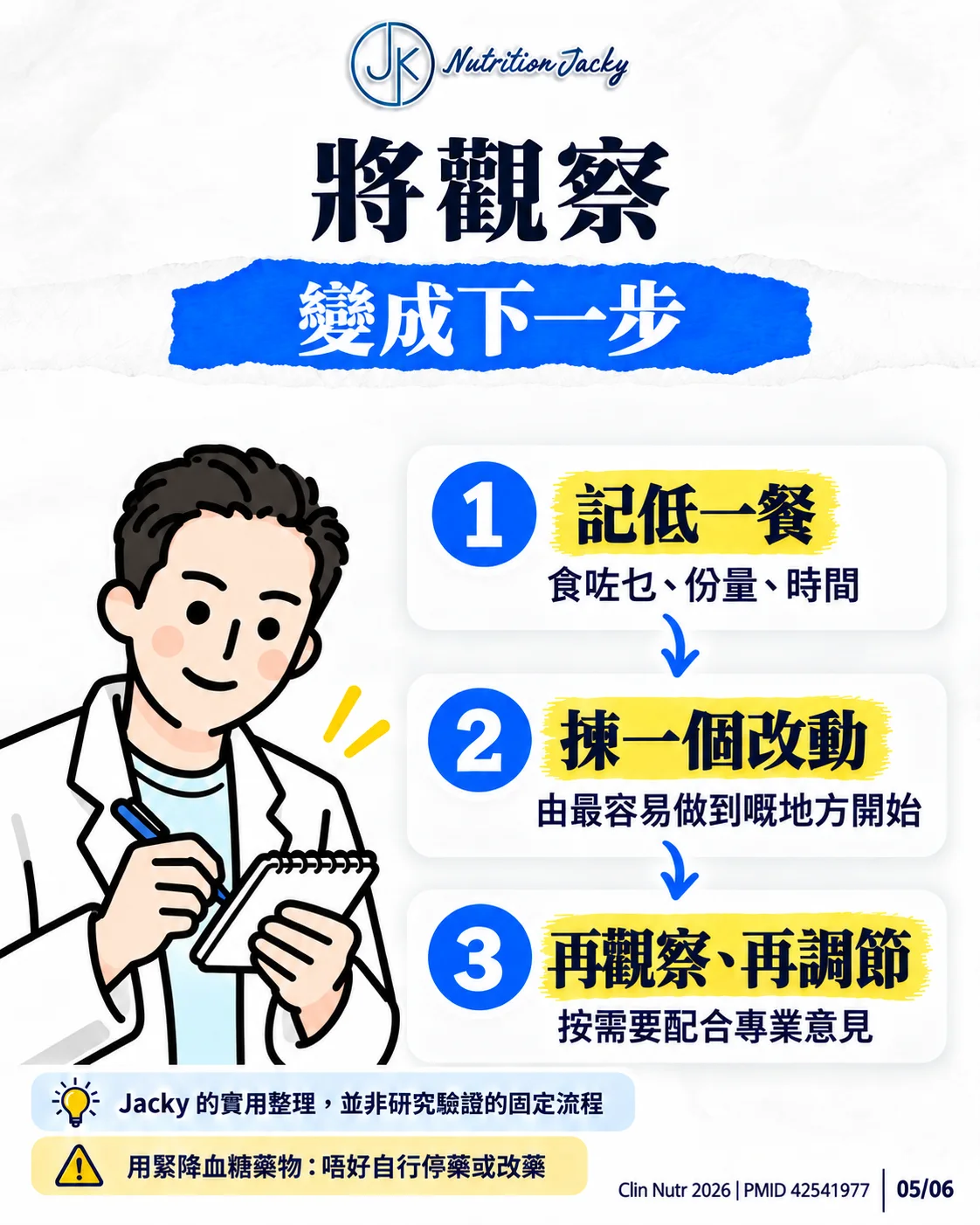 Jacky 實用整理：記錄飲食、選擇可行改動，再觀察與調整