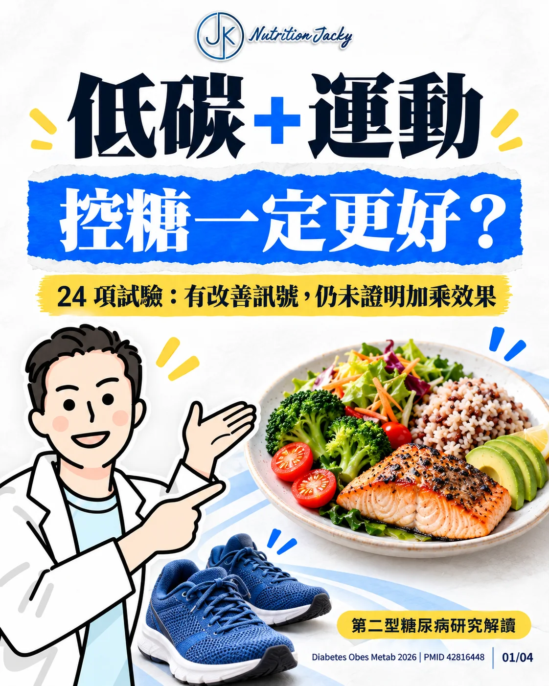 低碳加運動控糖研究封面，以餐碟及運動鞋介紹是否有額外控糖好處。